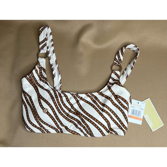 Michael Kors Bone Logo Ring U-neck Bralette Bikini Top XS NWT - Picture 3 of 4